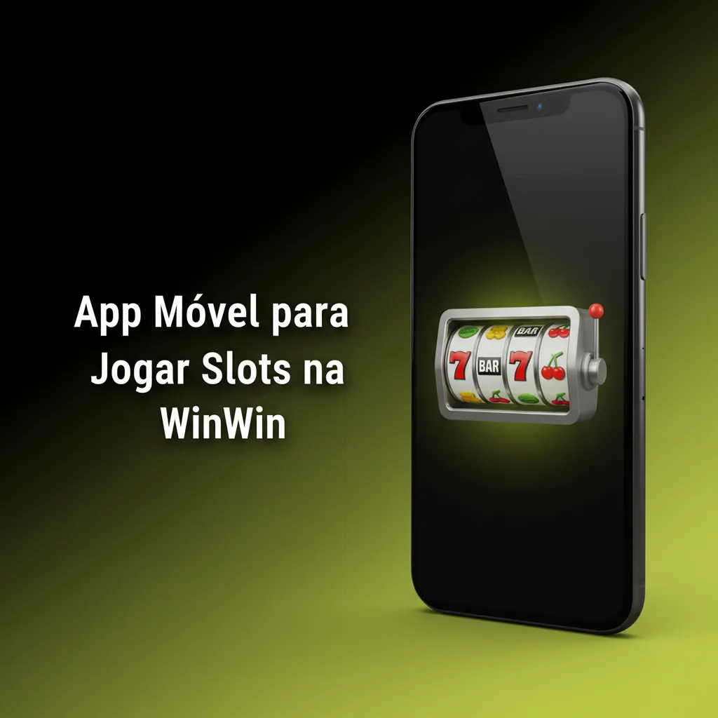 Ecrã de smartphone com a app WinWin: lobby de slots, categorias, barra inferior, pesquisa, favoritos e histórico visíveis.