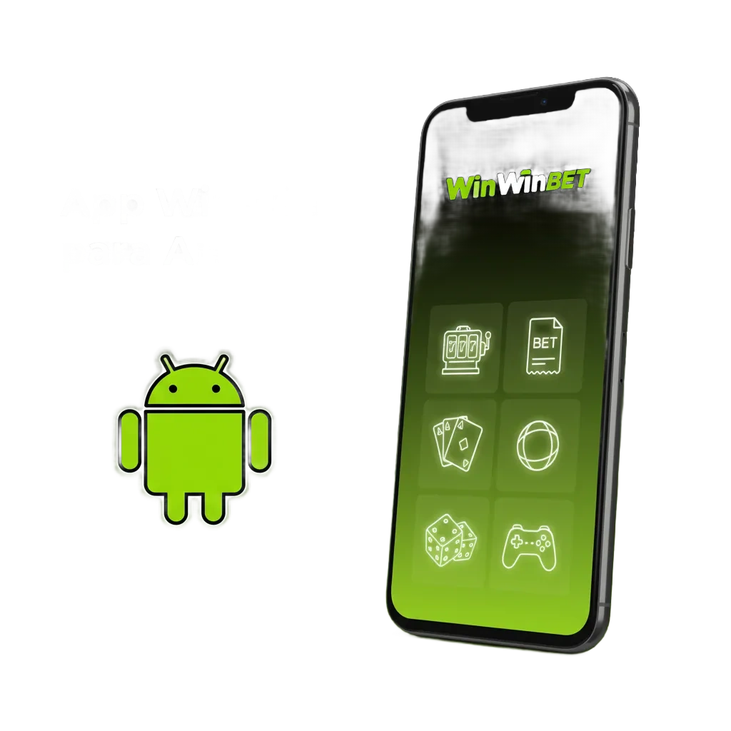 App WinWin para Android en pantalla del móvil, descarga gratis para apuestas y casino, guía de instalación disponible.