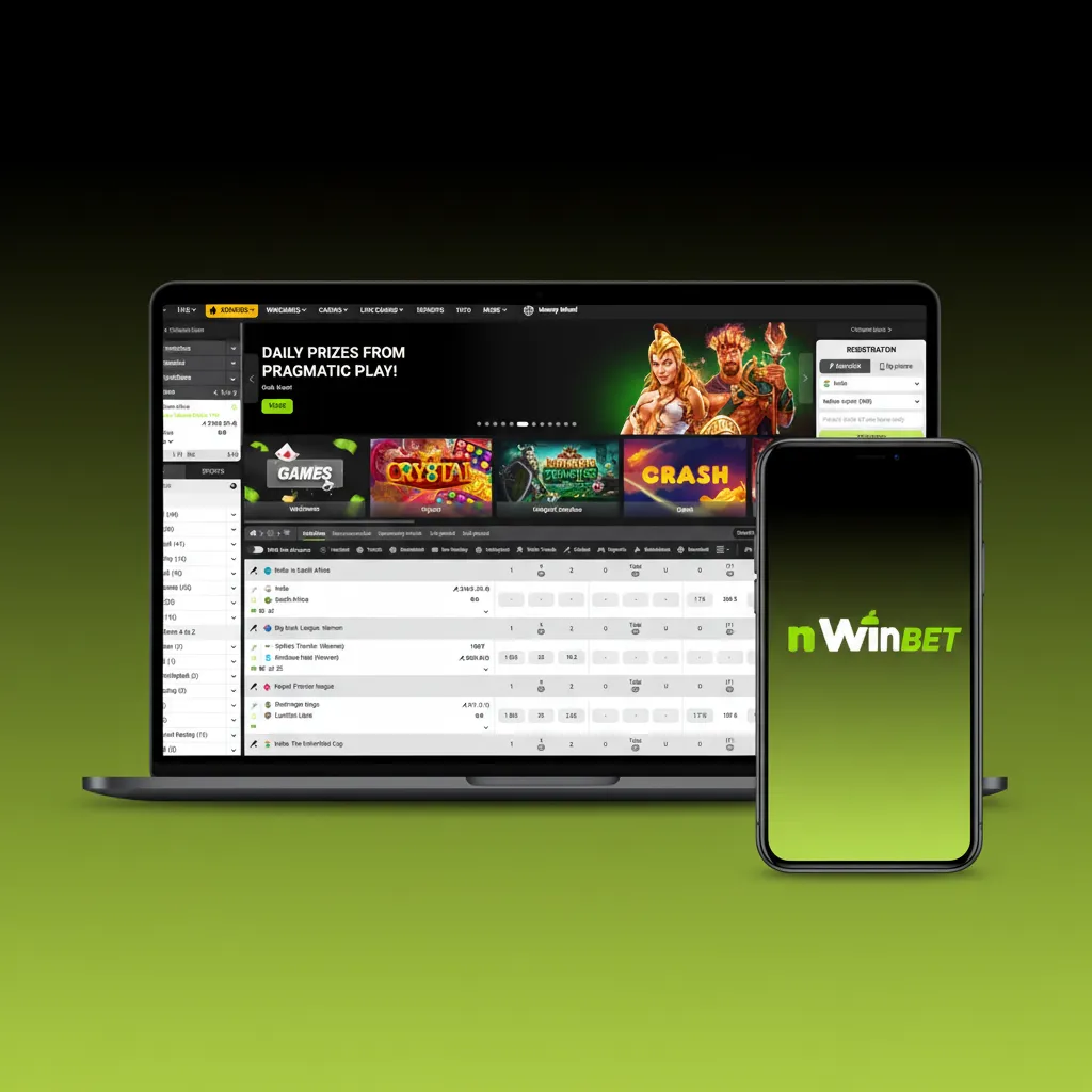 Interface WinWin: barre supérieure Sports, Live, eSports, Casino, Tournois; menu rapide paris, dépôts, retraits, compte.