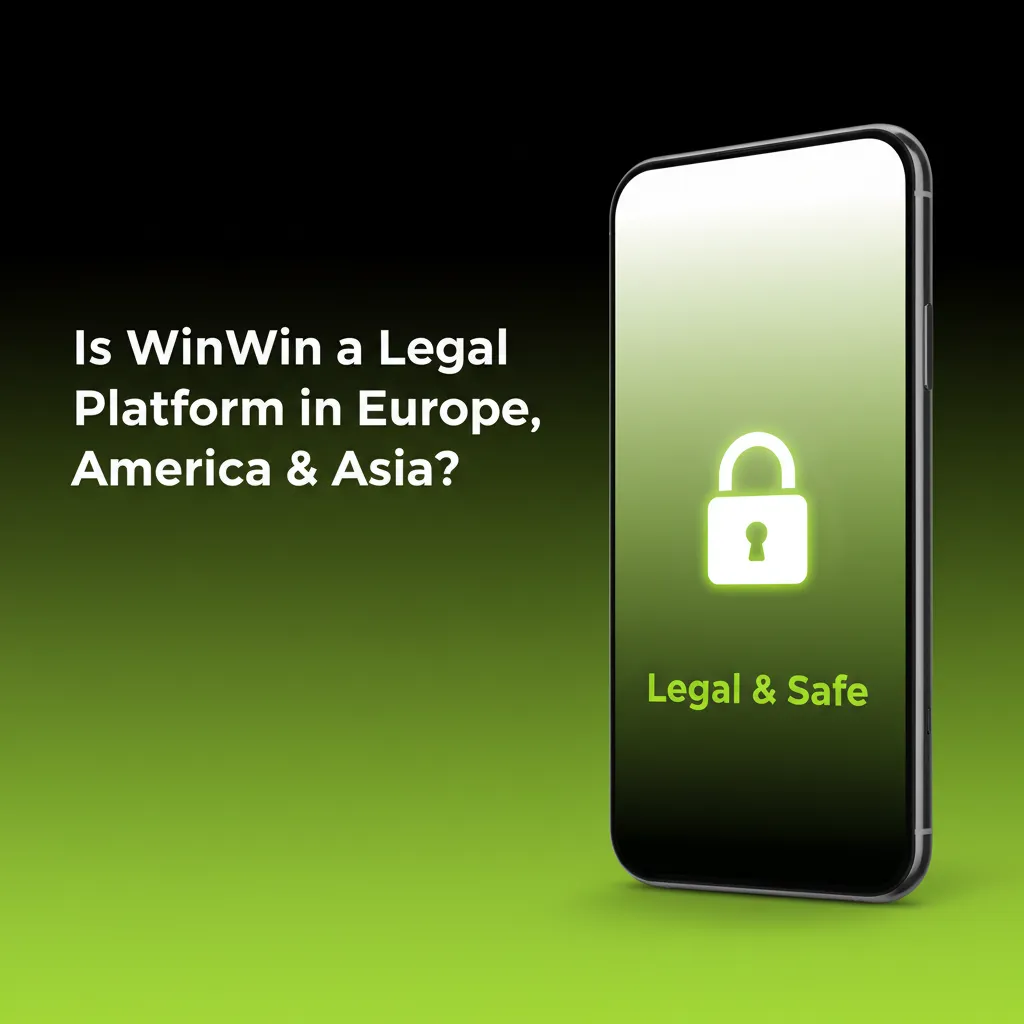 Infographic on WinWin legality across Europe, America, Asia; Curaçao license, privacy, KYC, RNG, responsible gaming.