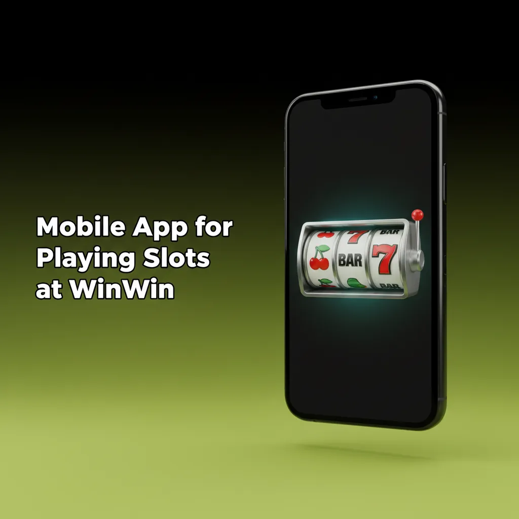 Smartphone displaying the WinWin slots app with lobby access, Slots tab, spin button, and balance and bonus controls.