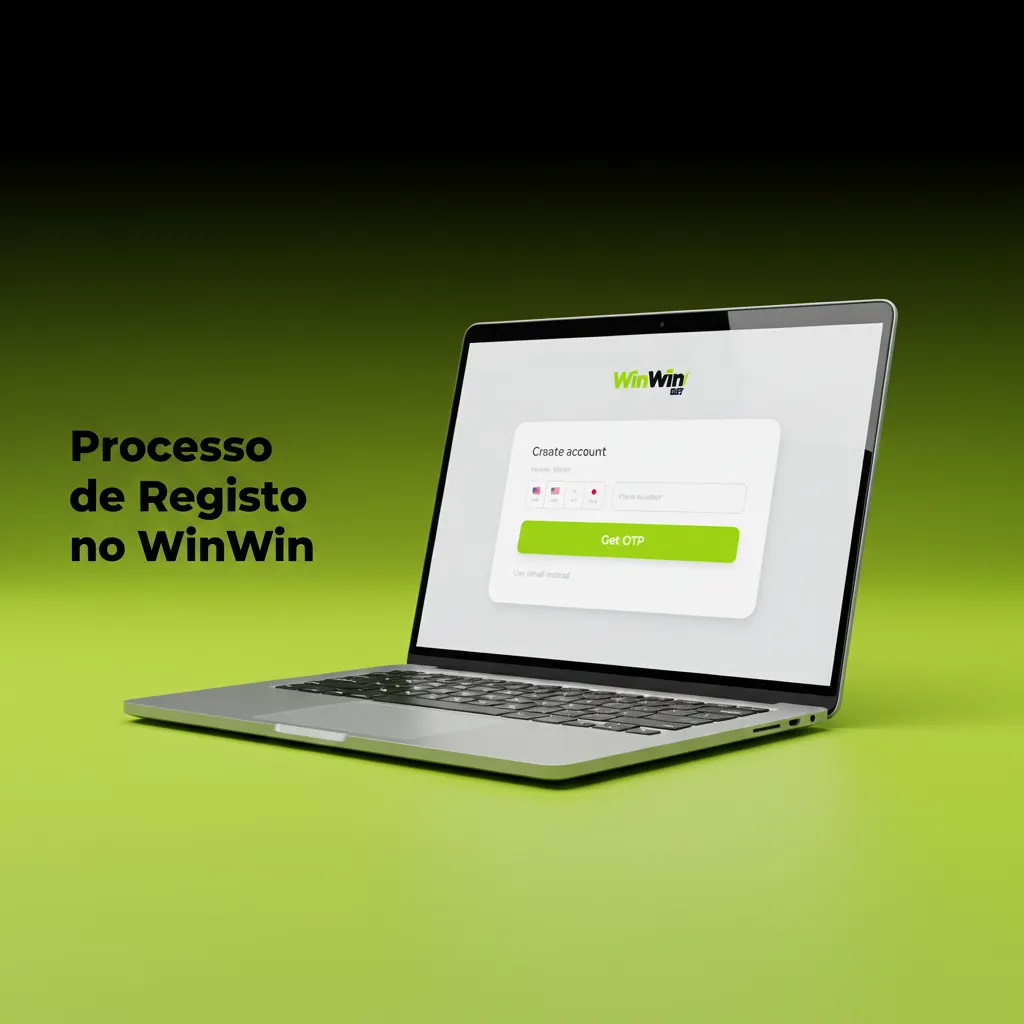 Infográfico do processo de registo no WinWin: 5 passos, escolha de método, dados, confirmação e primeiro depósito.