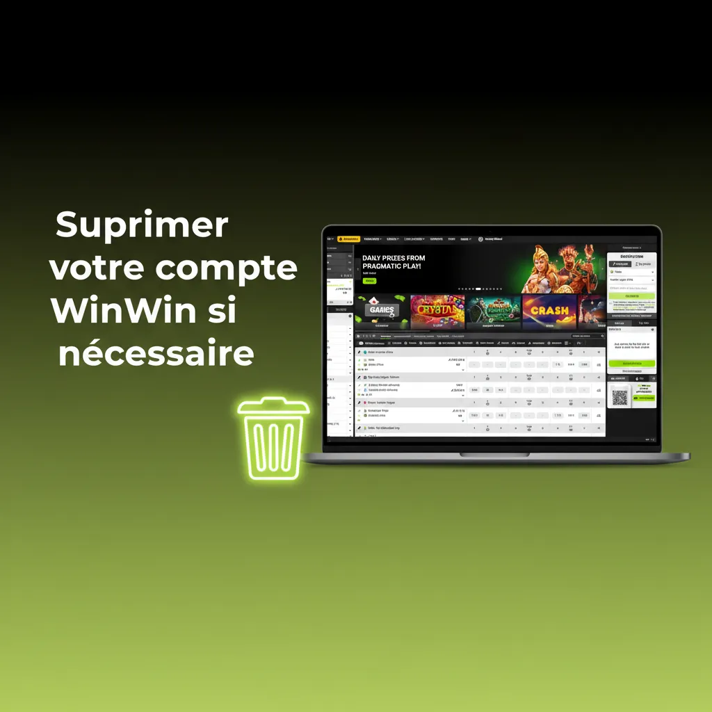 Écran d’aide WinWin: fermer/supprimer un compte, options temporaire ou définitive via Mon compte > Sécurité > Fermer.