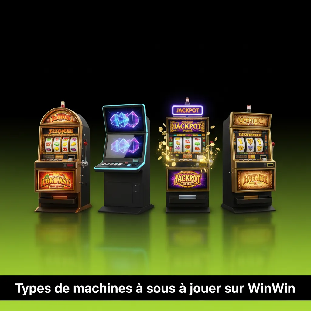 Aperçu des types de machines à sous WinWin: classique, vidéo, Megaways, jackpots, cluster, achat de bonus, Hold & Win, Crash.