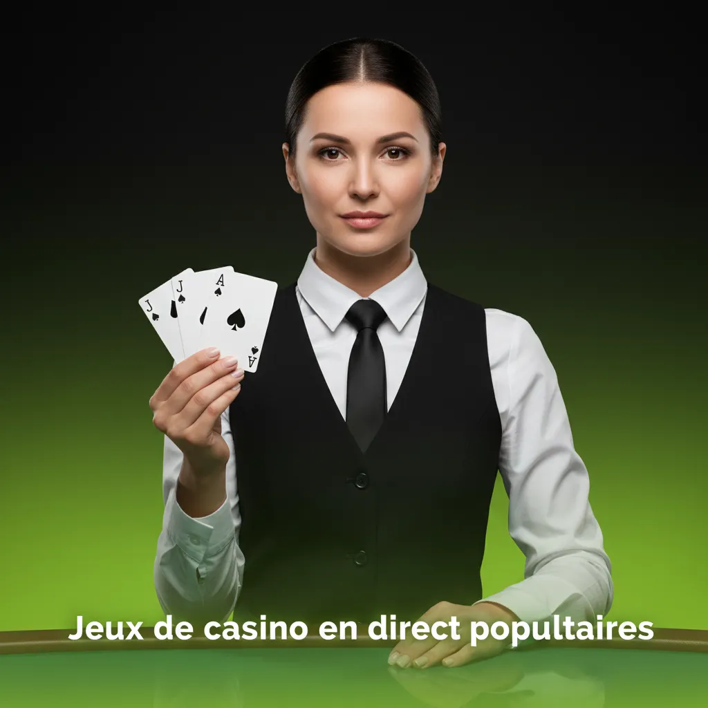 Bannière de jeux de casino en direct: roulette, blackjack, baccarat et shows avec croupiers en studio premium.