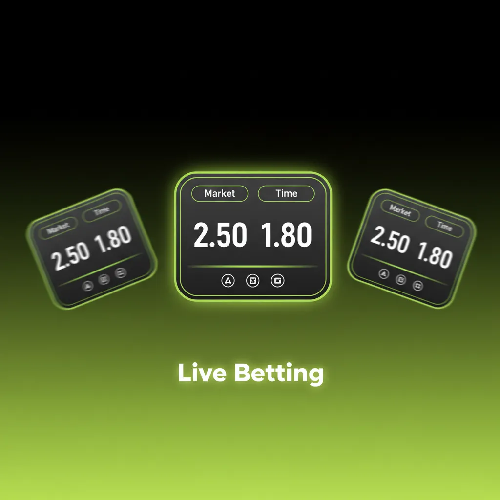 Live betting screen with in-play odds for football, tennis, and basketball, fast markets, cash-out, stats, and alerts.