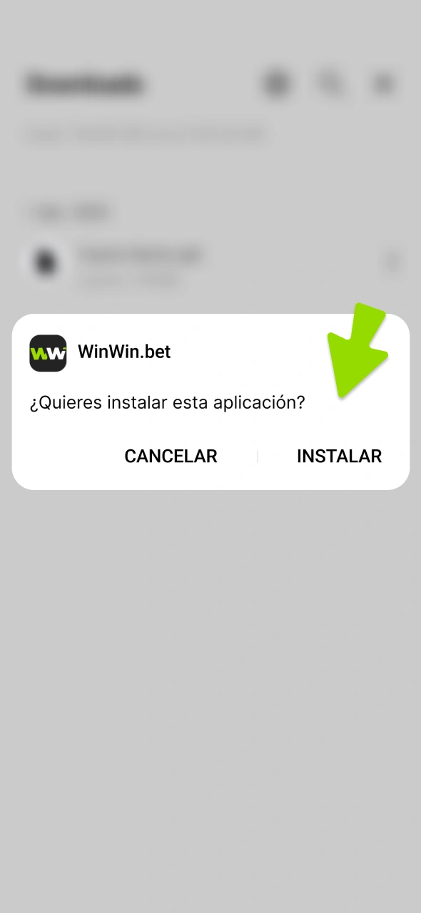 Confirma la instalación de la app WinWin para Android.