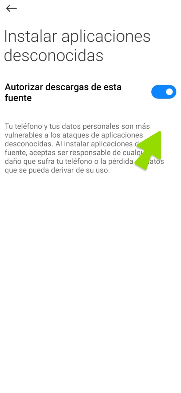 Cambia la configuración de tu teléfono para descargar el archivo APK de WinWin.