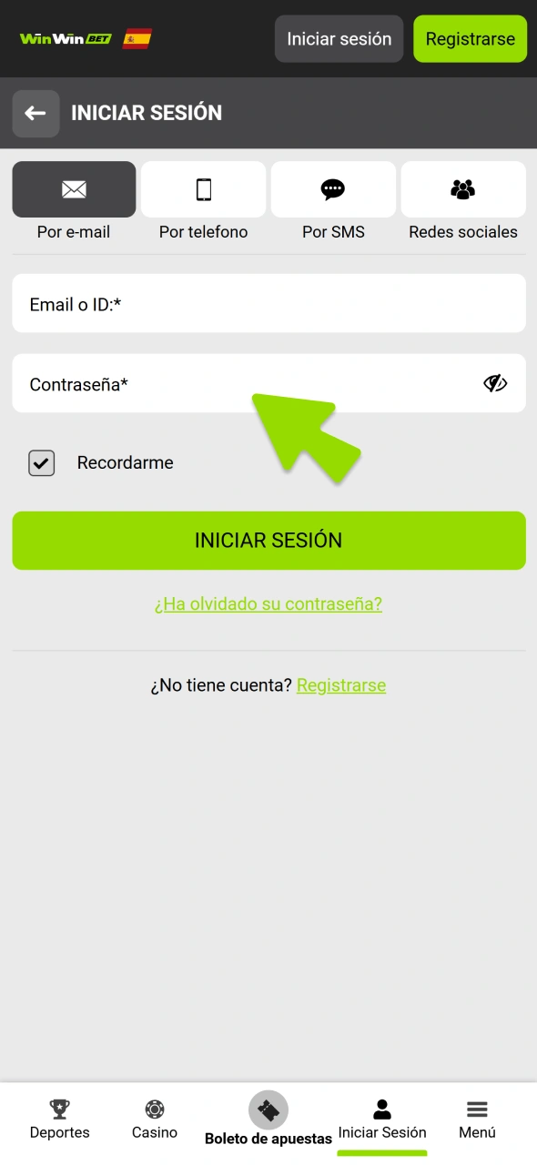 Inicie sesión en la aplicación WinWin iOS para comenzar a jugar.