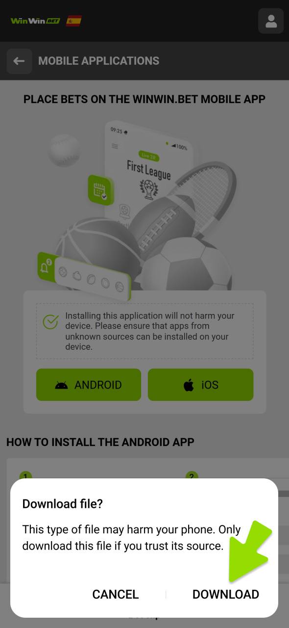 Agree to download APK file for WinWin Android app.