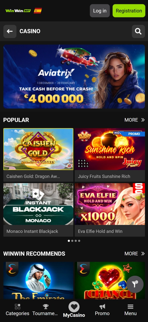 Explore WinWin casino page and find new exciting games.