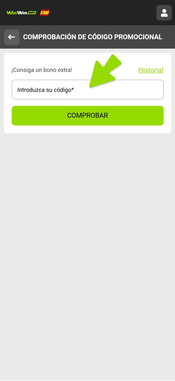 Introduce un código promocional para obtener bonos adicionales en WinWin.