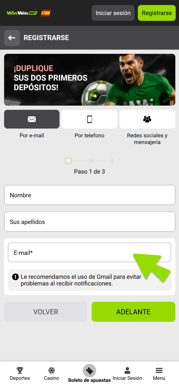 Crea una cuenta para empezar a usar los bonos de WinWin.