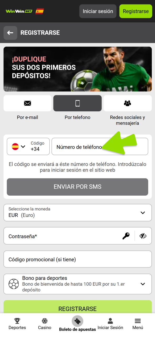 Crea una cuenta WinWin para empezar a jugar en el casino.