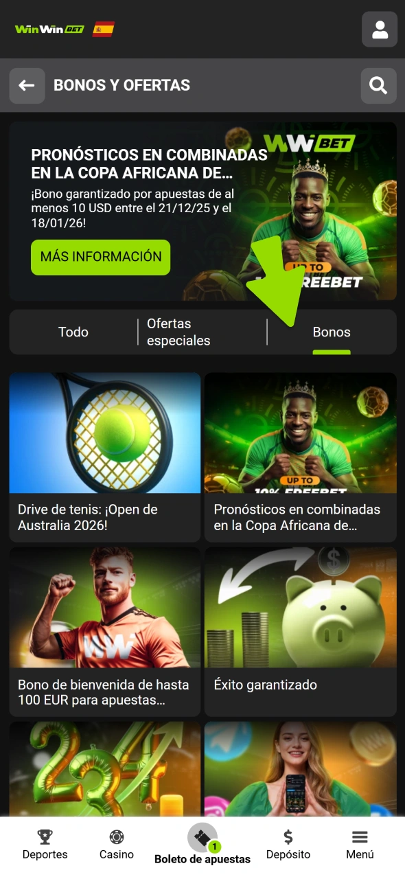 Selecciona un bono para obtener más beneficios al jugar al casino en vivo de WinWin.