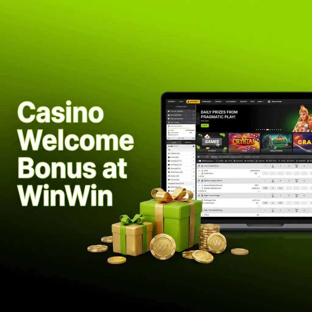 WinWin Casino welcome bonus showing 100% sports bonus up to BDT 13,400 or 200% casino bonus with 150 free spins