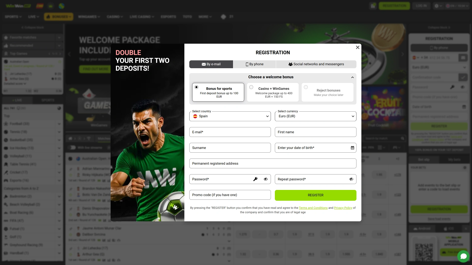 Create a WinWin account to start your betting journey.