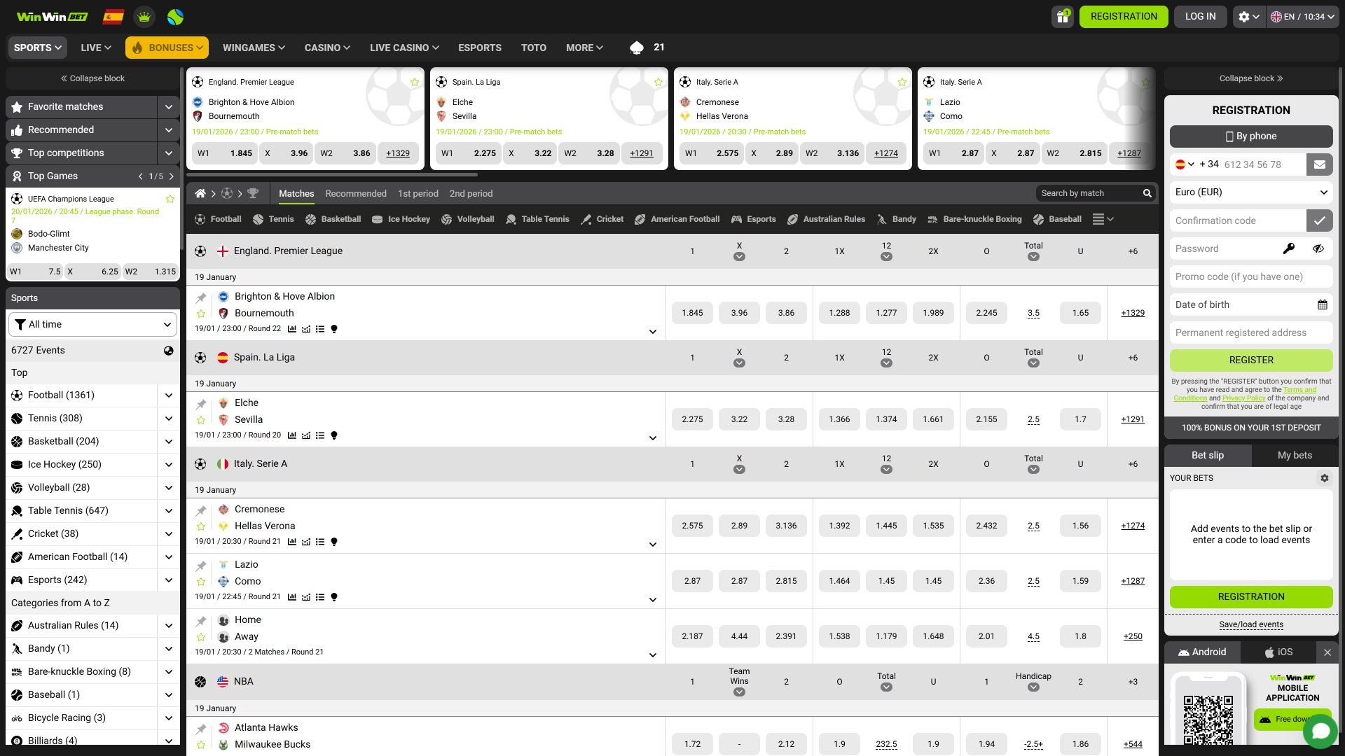 Get on WinWin sports to start betting.