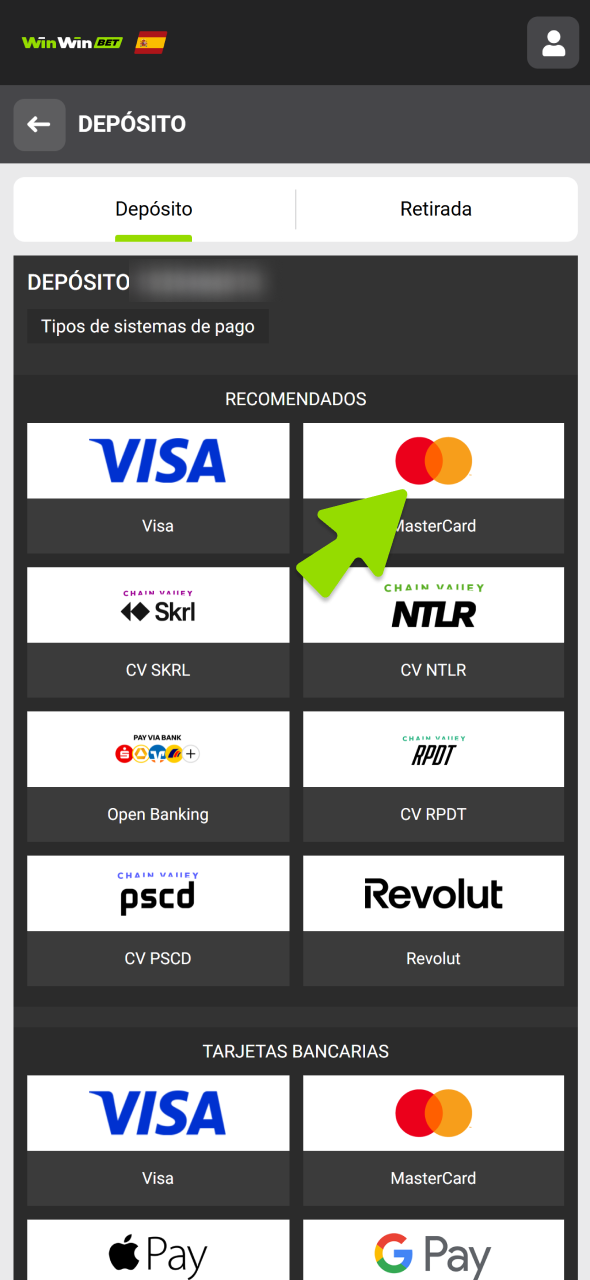Realiza tu primer depósito en WinWin para empezar a apostar.