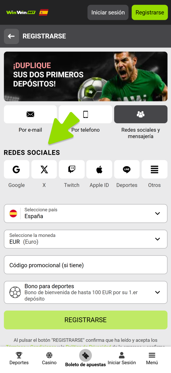 Empieza a apostar creando tu cuenta WinWin.