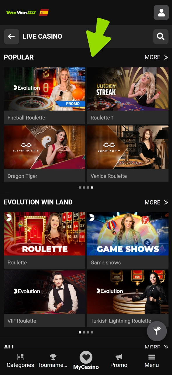 Choose a live gameshow at WinWin.