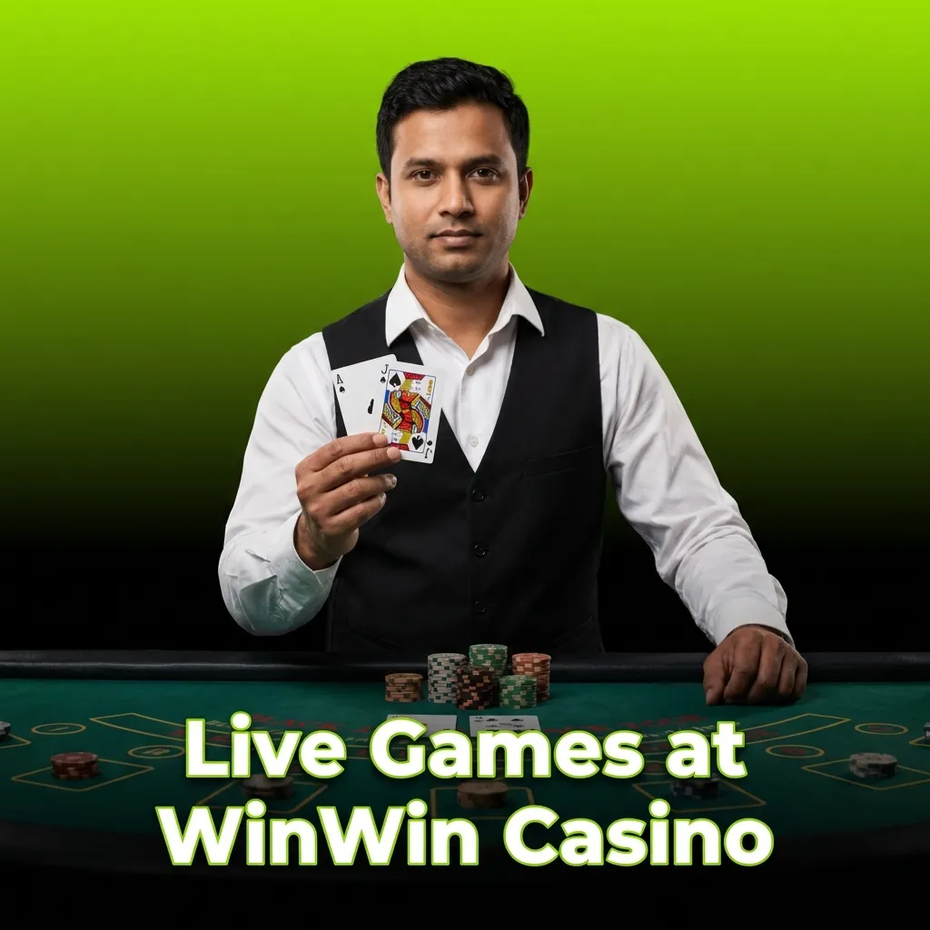 Live dealer casino games at WinWin Casino including roulette, blackjack, baccarat, and poker tables with professional hosts