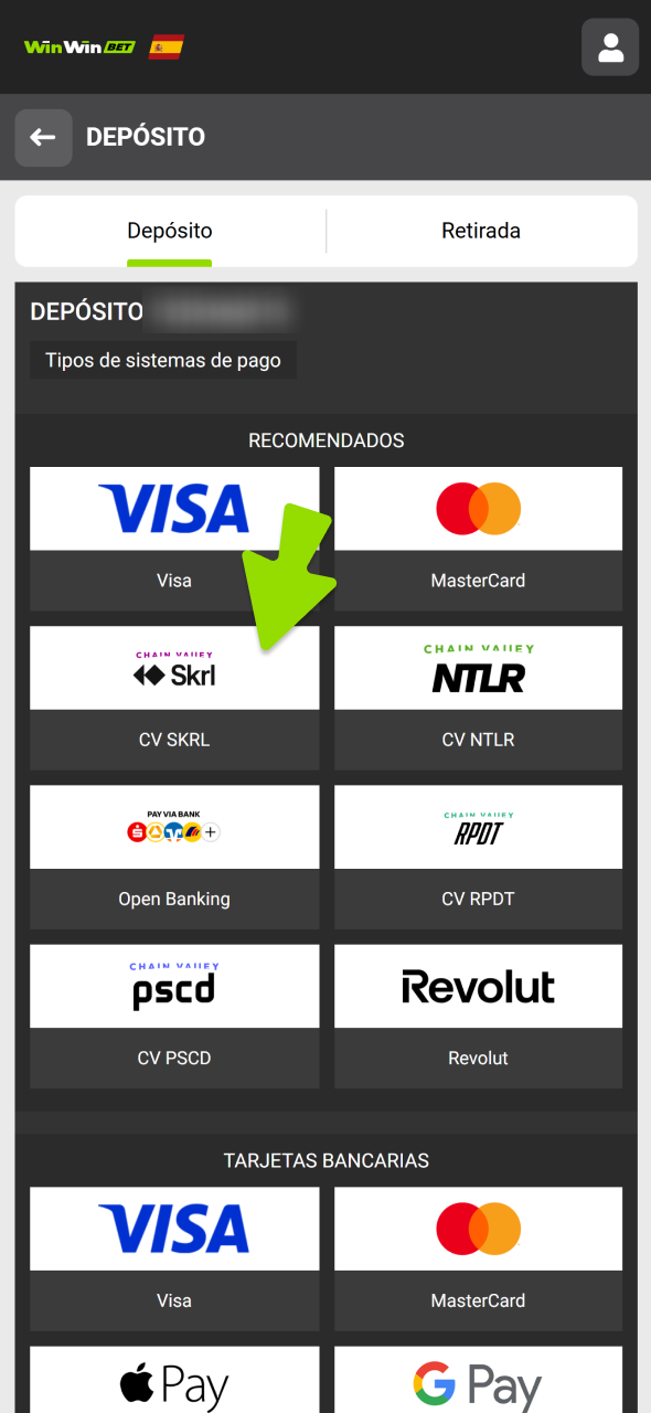 Elige tu método de depósito preferido en WinWin.