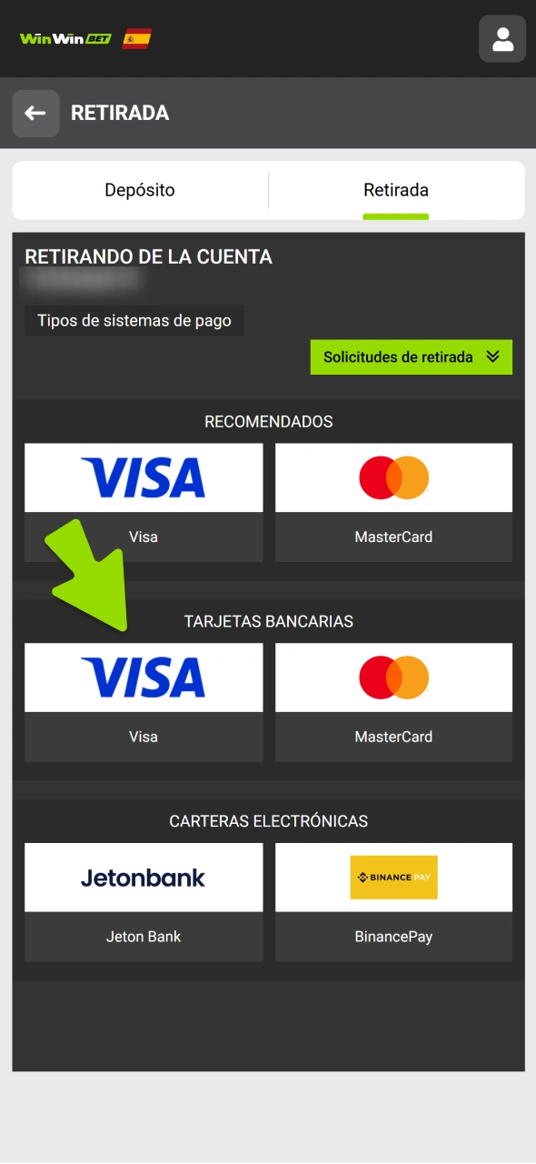 Elige tu método de retiro en WinWin.