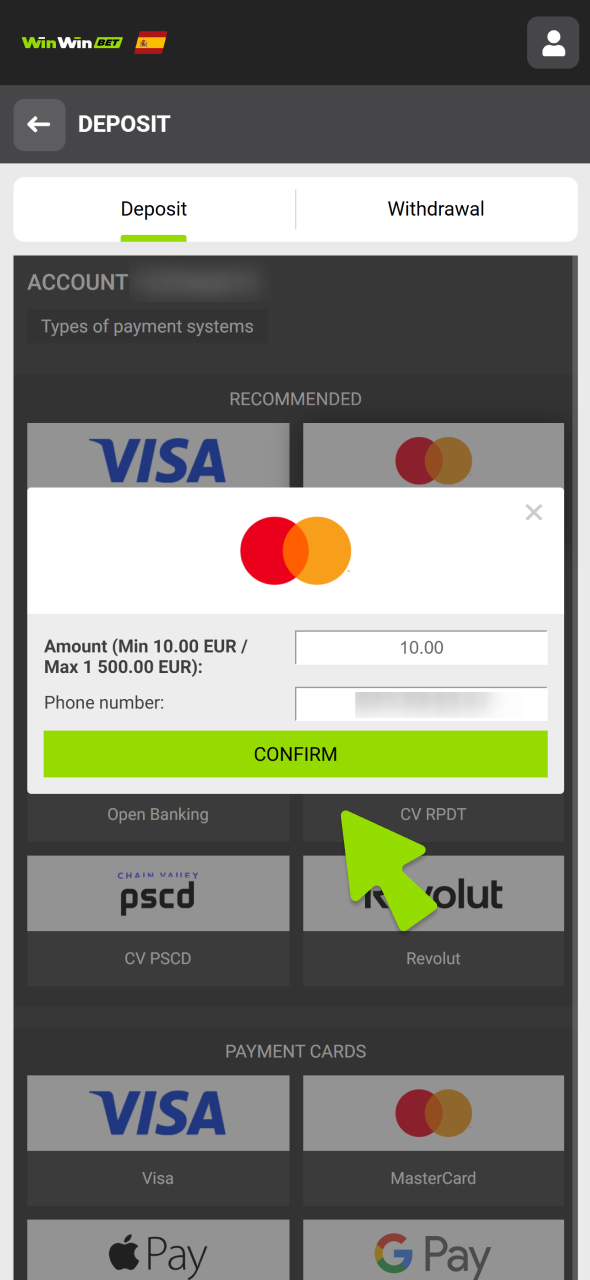 Press confirm button and process payment at WinWin.