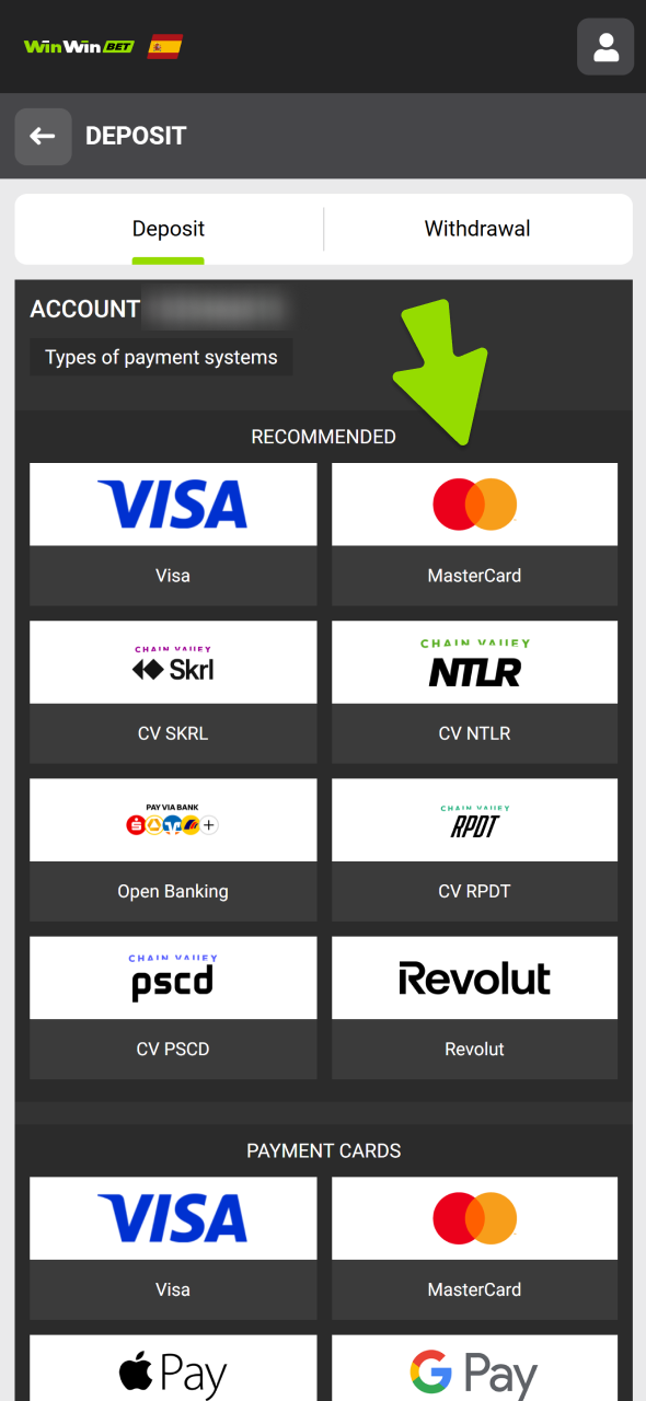 Choose your preferred deposit method at WinWin.