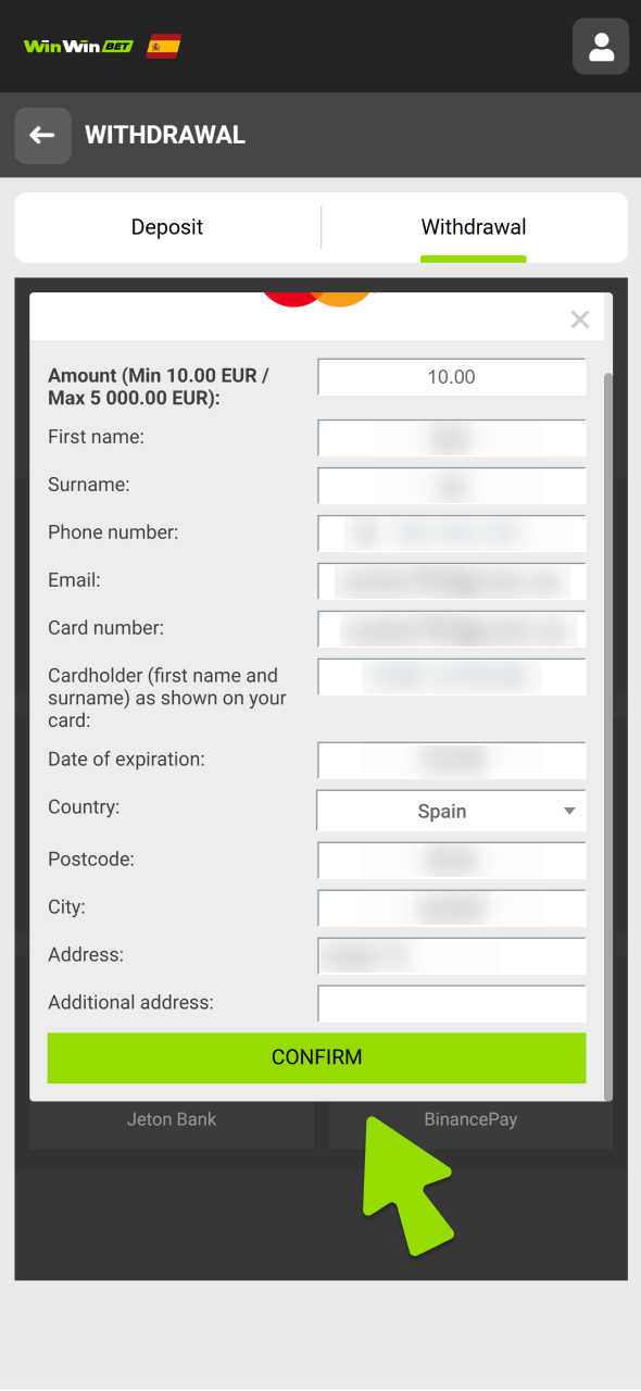 Press confirmation button and wait for your winnings to come from WinWin.