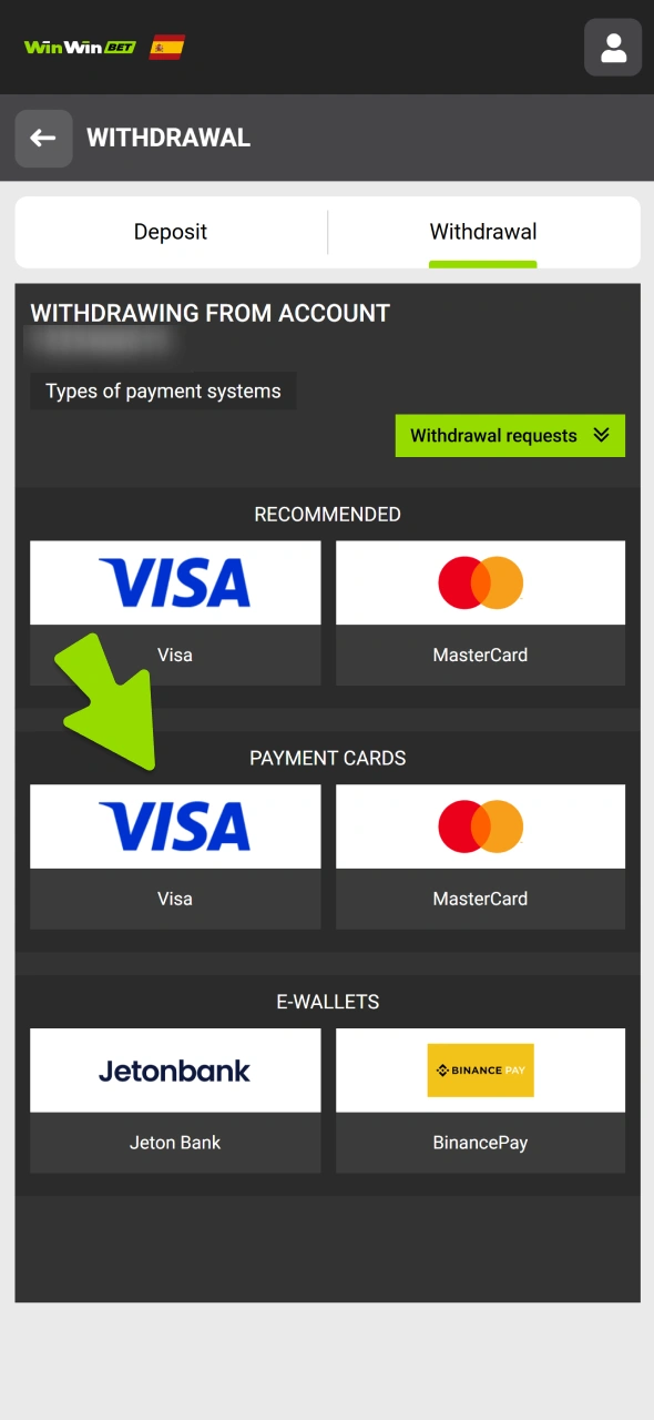 Choose your withdrawal method at WinWin.