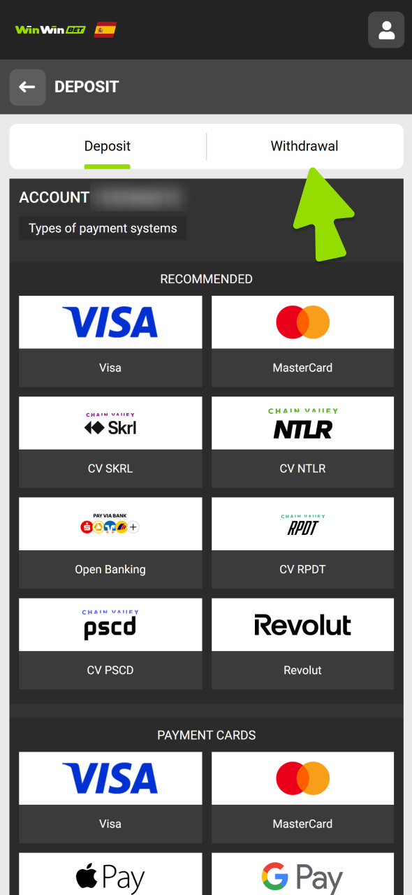 Open withdrawal page at your WinWin account.