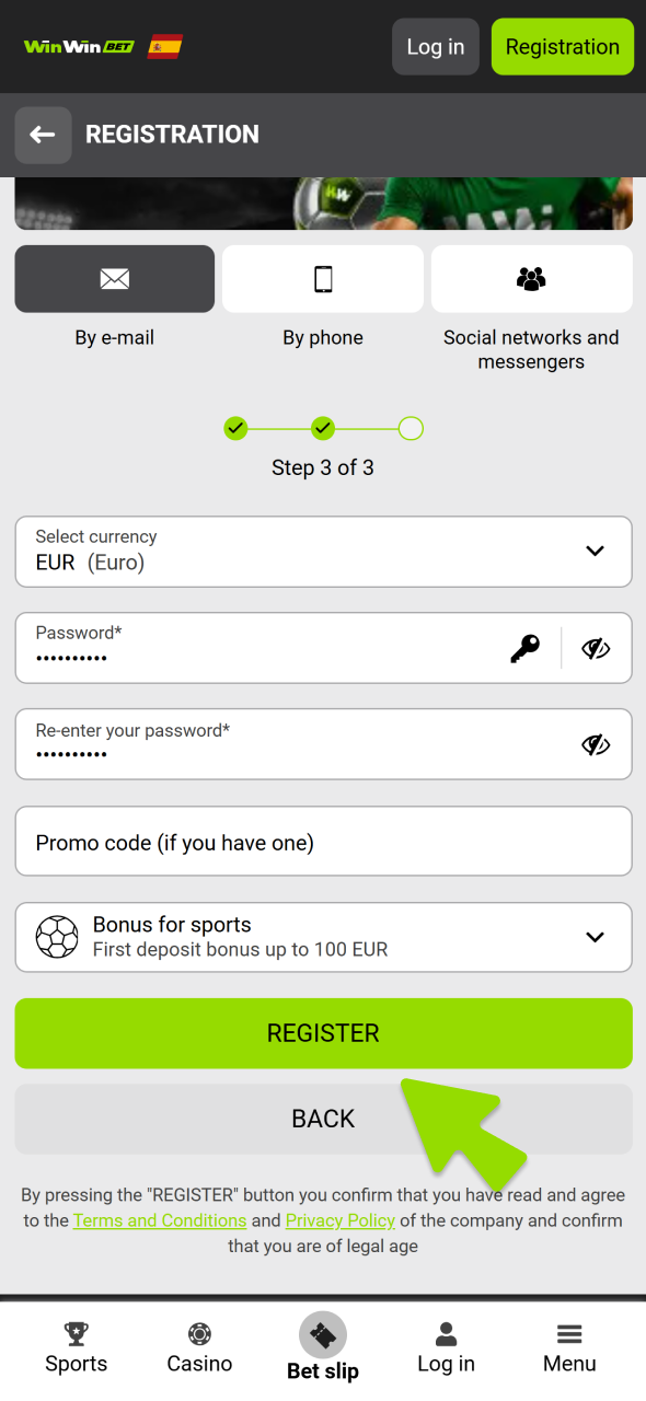 Confirm WinWin registration form and process verification.