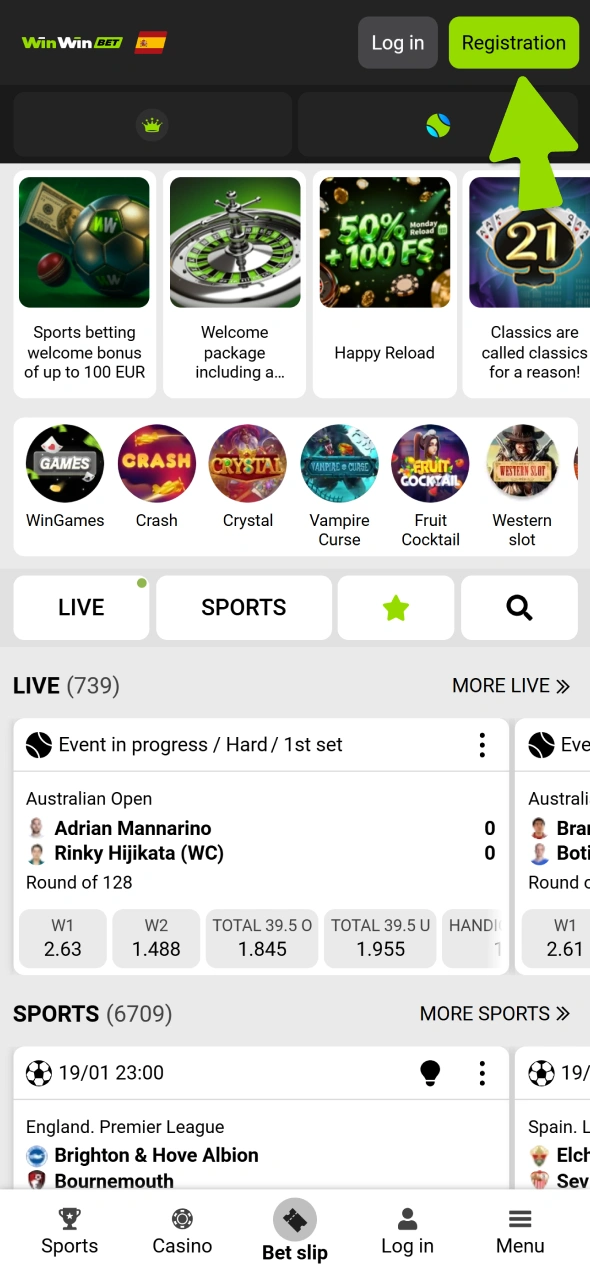 Find registration button at WinWin main page.