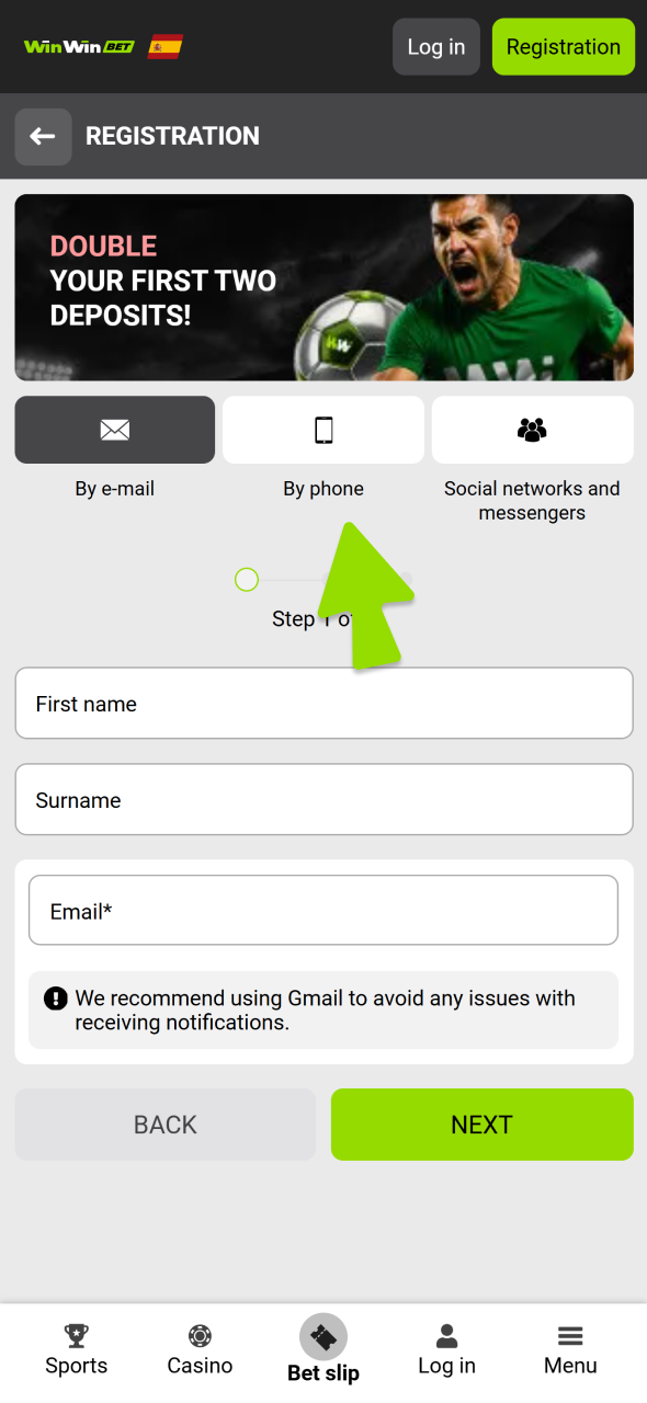 Use any registration method you like for your WinWin account.