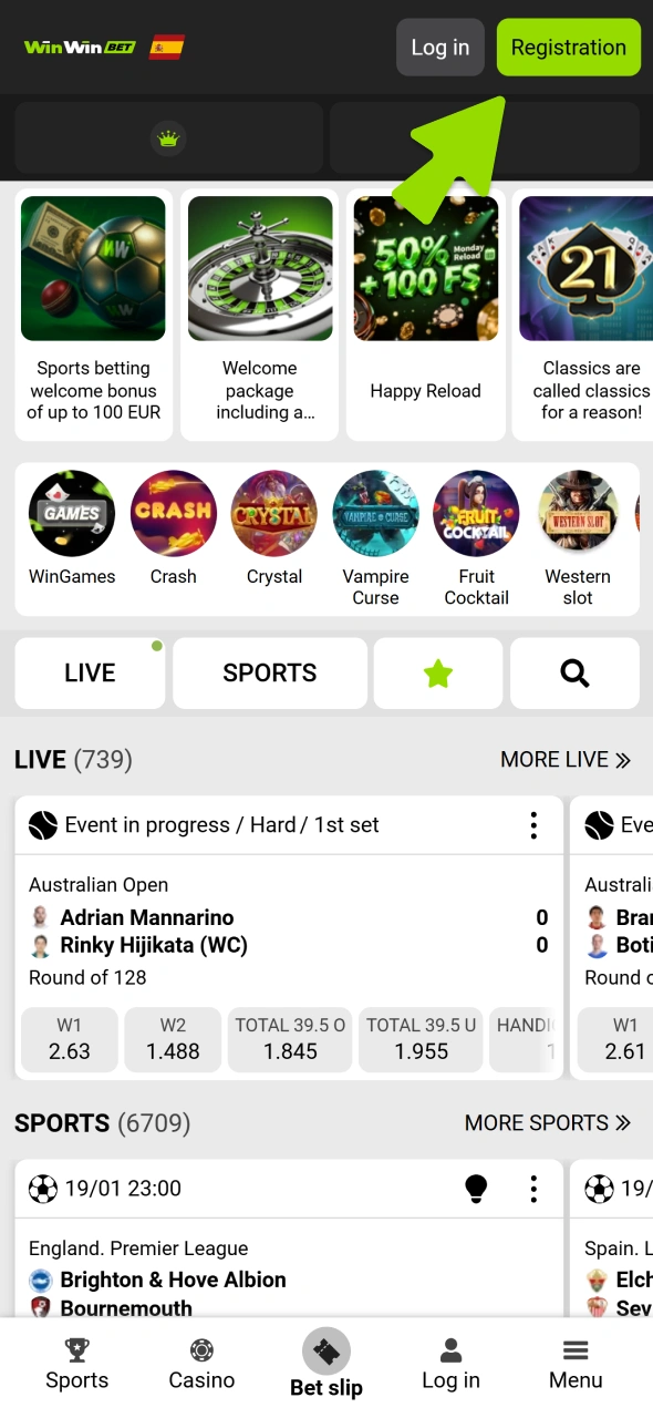 Open registration form from WinWin menu.