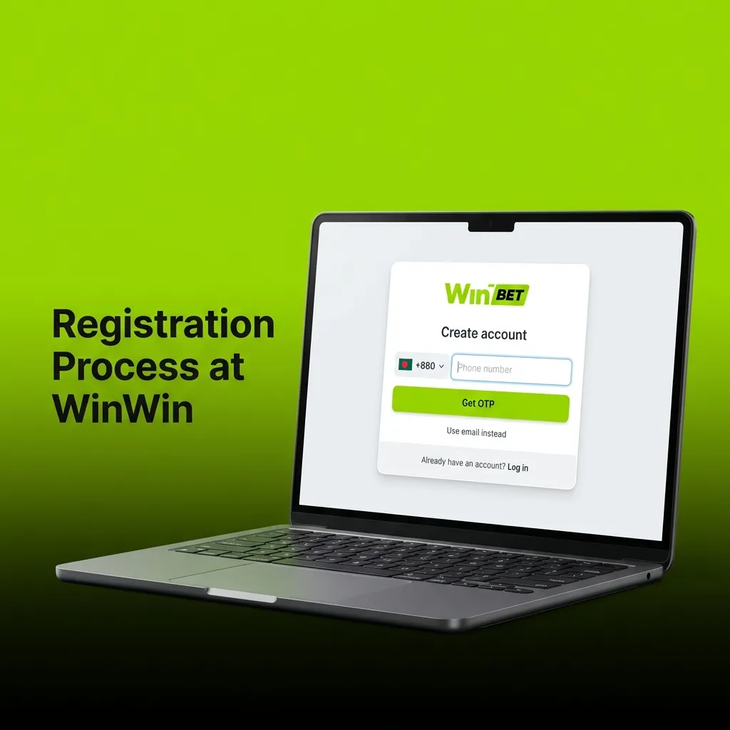 Step-by-step visual guide showing WinWin's quick 5-step registration process from sign-up button to account verification