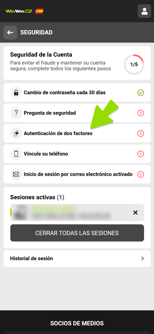 Proteja su cuenta de WinWin con las opciones disponibles.