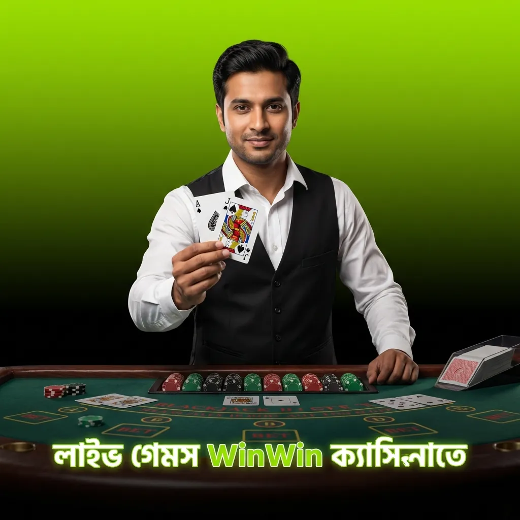 Live dealer games at WinWin Casino showing roulette, baccarat, blackjack, poker, and game shows in Bengali