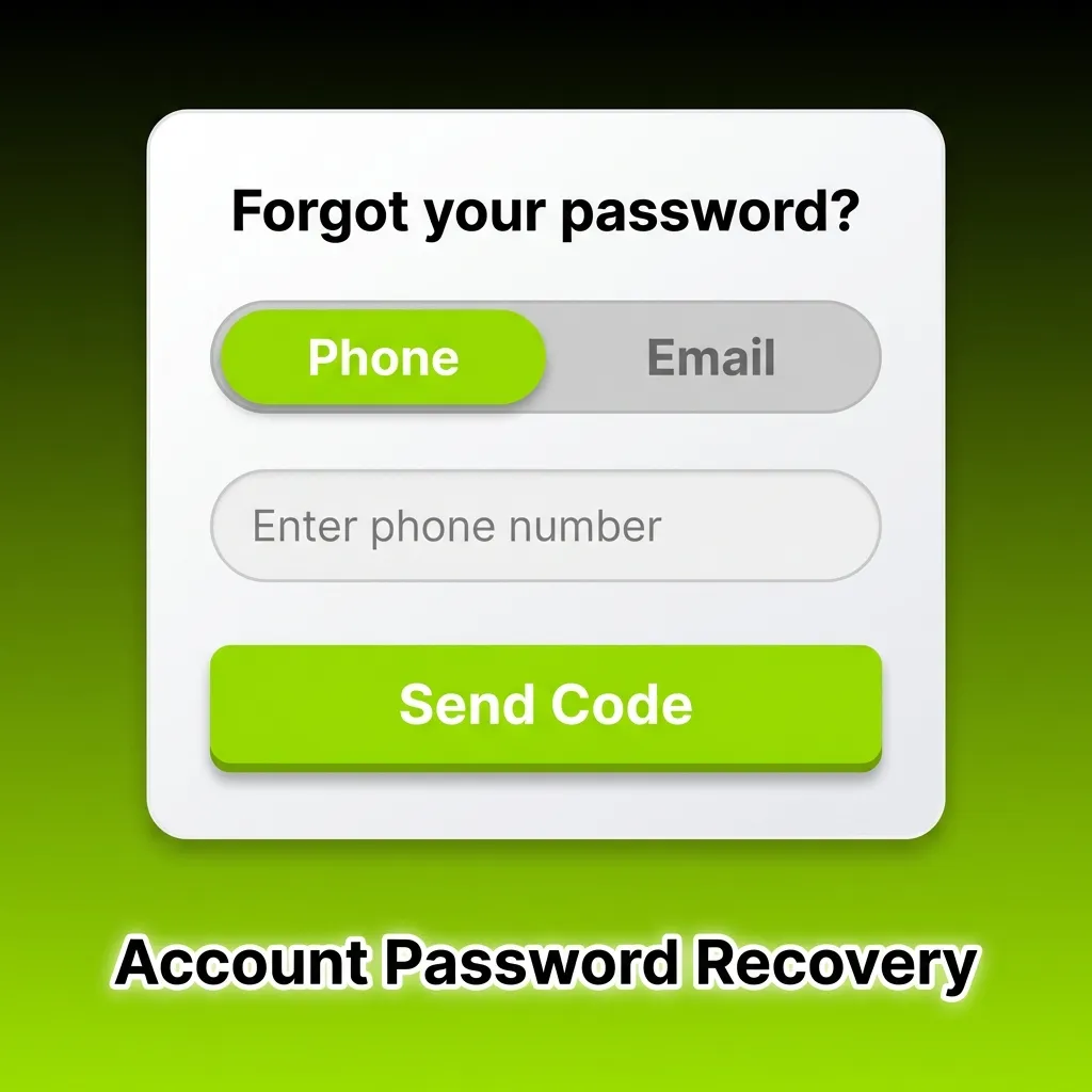 Password recovery screen showing email/phone verification and reset steps for account access