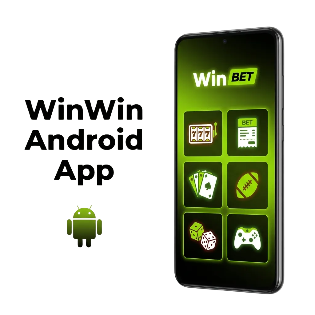 WinWin Android app interface showing mobile betting and casino games available for free download