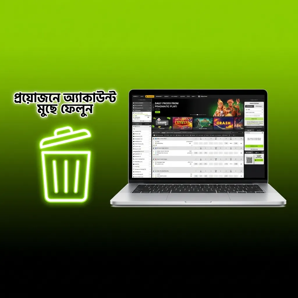Step-by-step guide showing how to delete or close a gaming account through settings menu in Bengali