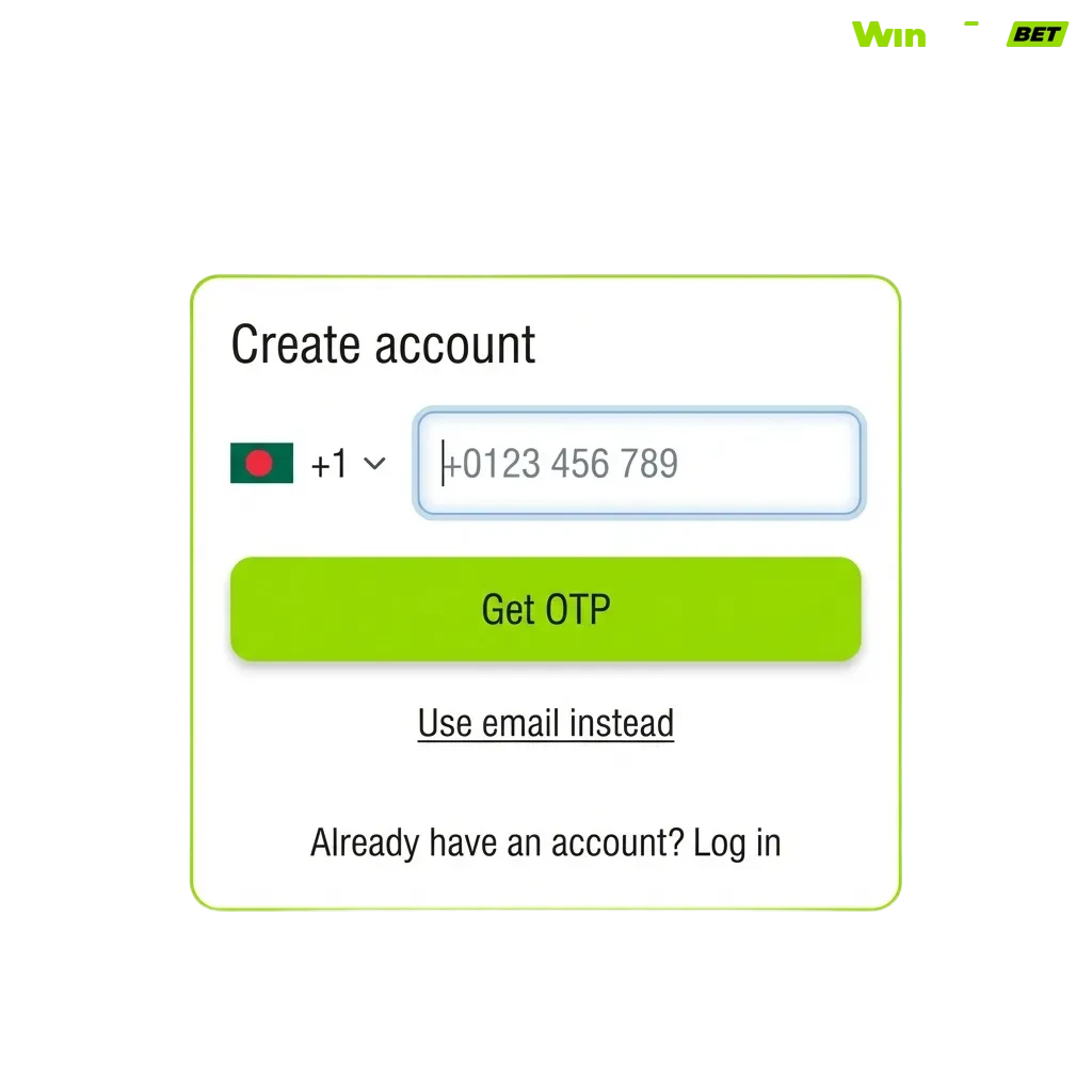 WinWin registration screen showing login form and verification steps for Bangladesh casino and sports betting platform